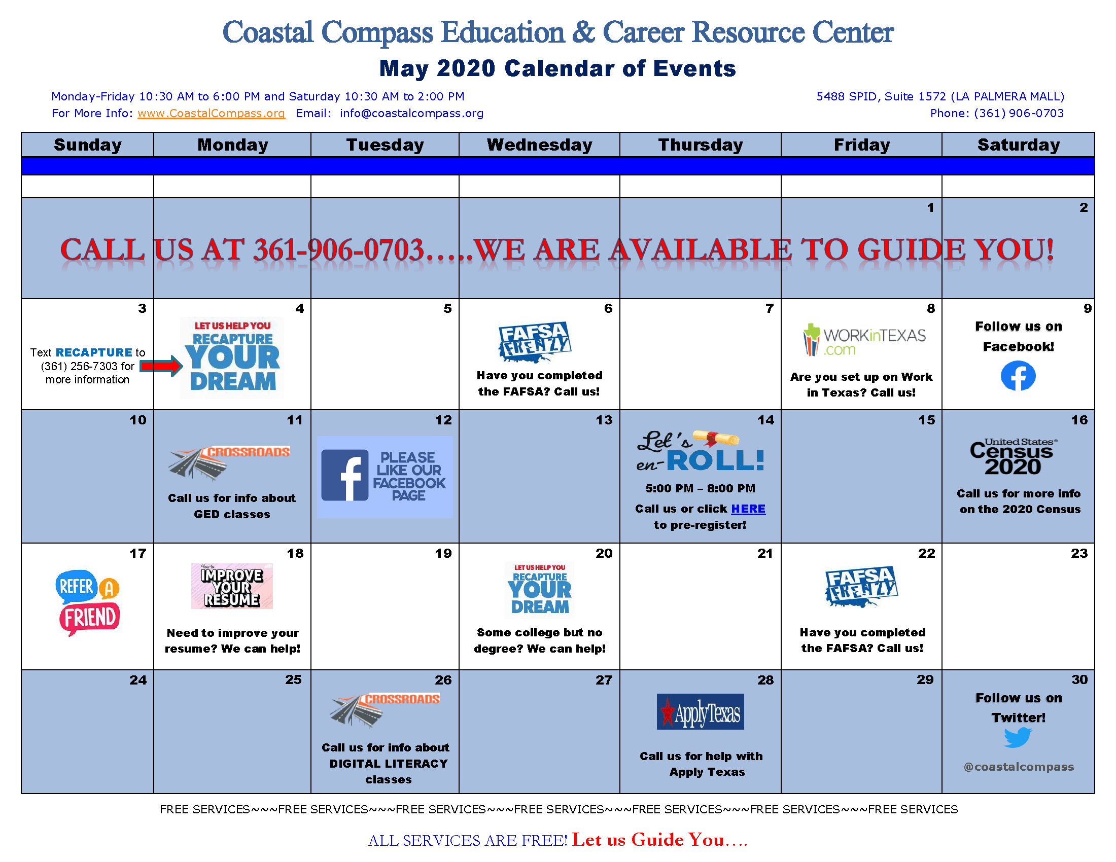 Calendar of Events Coastal Compass Education & Career Resource Center