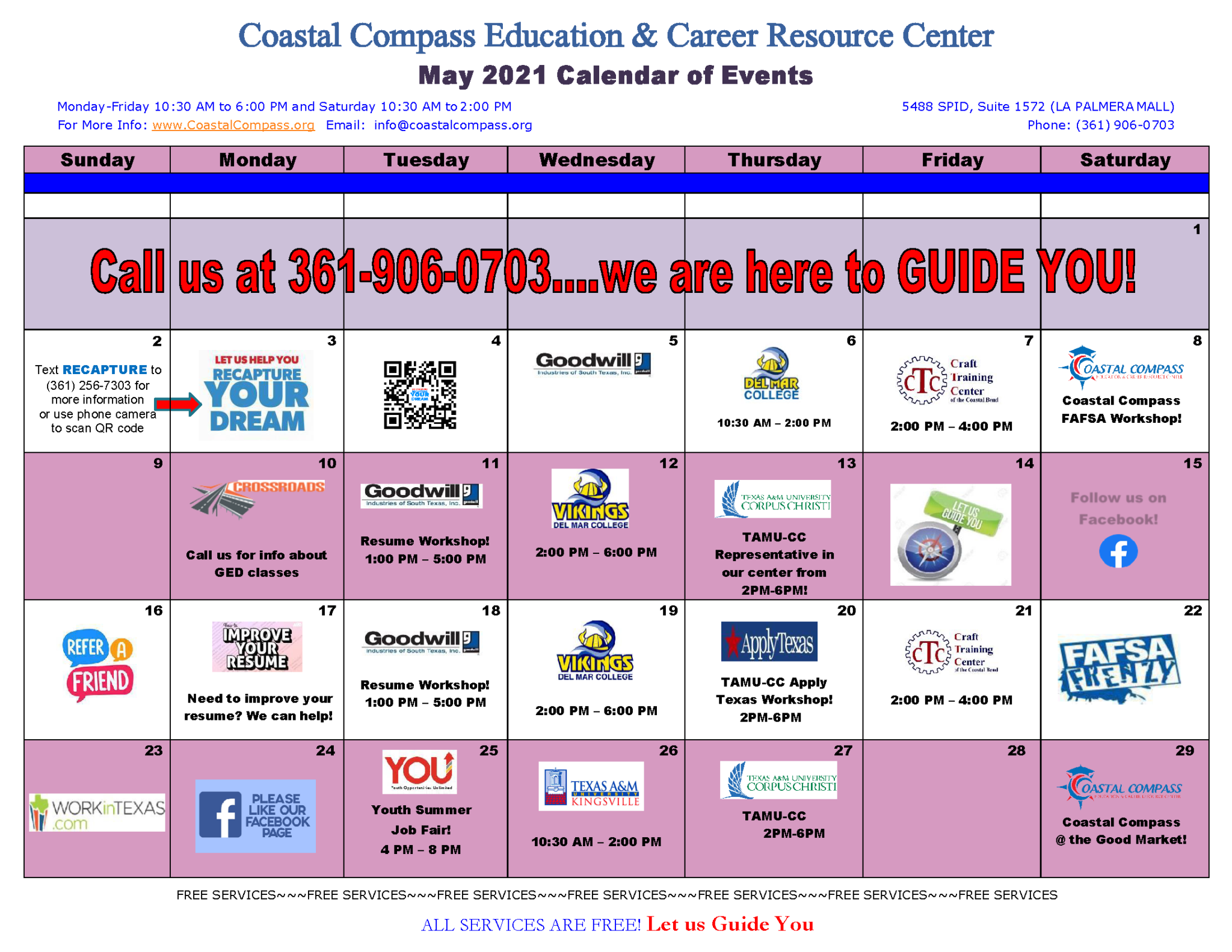 Calendar of Events Coastal Compass Education & Career Resource Center